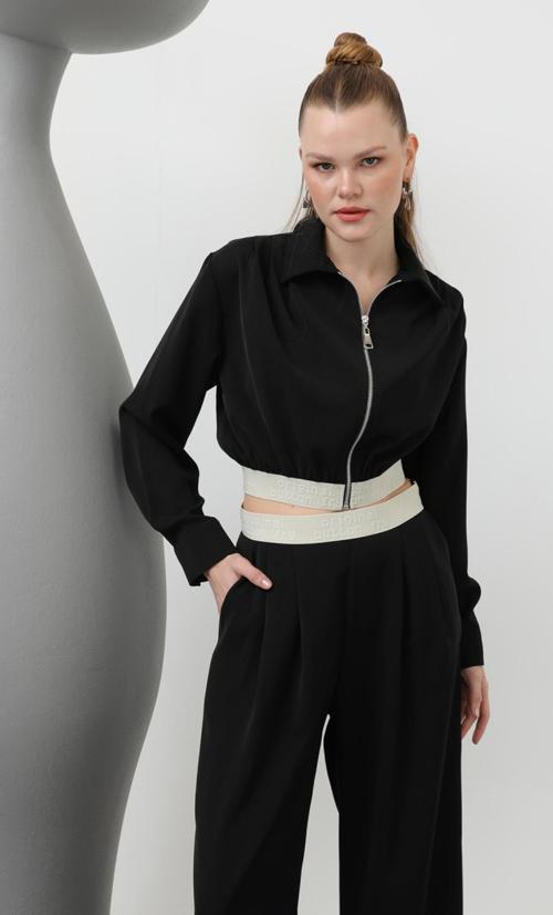 32145 Pileli Lastik Detaylı Ceket