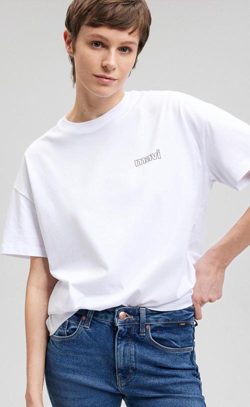 M1611309-620 Kısa Kollu Penye Beyaz Ss Kadın T-Shirt