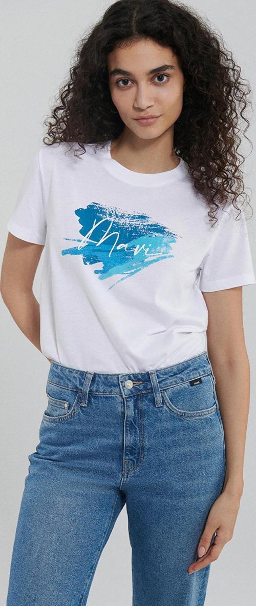 M1612240-620 Mavı Baskılı Tışort Beyaz Ss Kadın T-Shirt