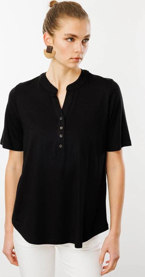Kadın Yakası Düğmeli Penye T-Shirt 25764 Siyah