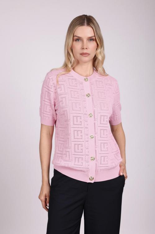 Kadın Ajurlu Kısa Kollu Çıt Çıt Kapamalı Merserize Hırka 2607 Pembe