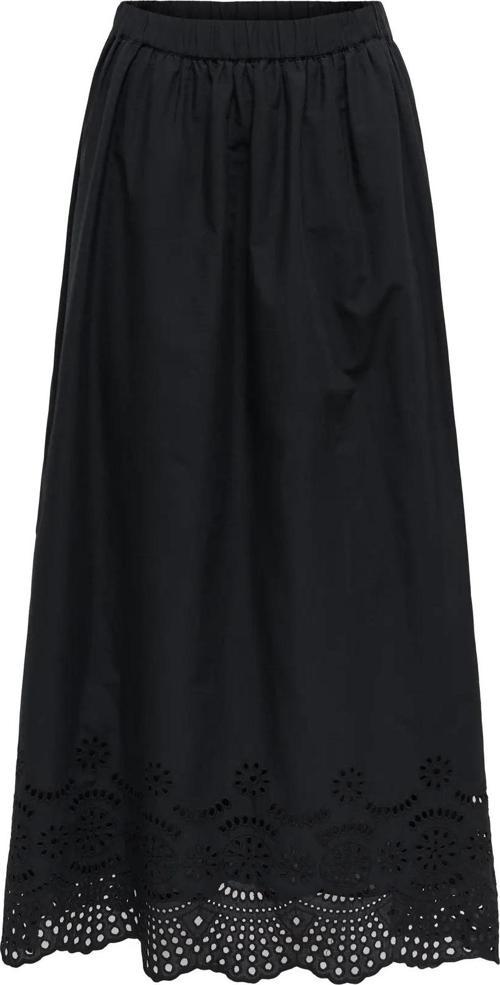 Kadın Onllou Beli Lastikli Etek Ucu Dantelli %100 Pamuk Maxi Etek 15342574 Siyah