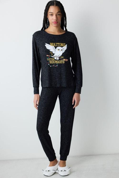 Harry Potter Hogwarts Siyah Pantolon Pijama Takımı