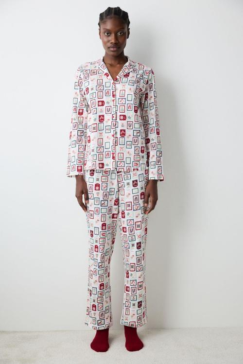 Gift New York Çok Renkli Gömlek Pantolon Pijama Takımı
