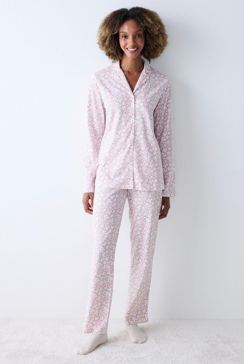 Pamuklu Dreamy Gül Kurusu Pembe Düğmeli Gömlek Pantolon Pijama Takımı