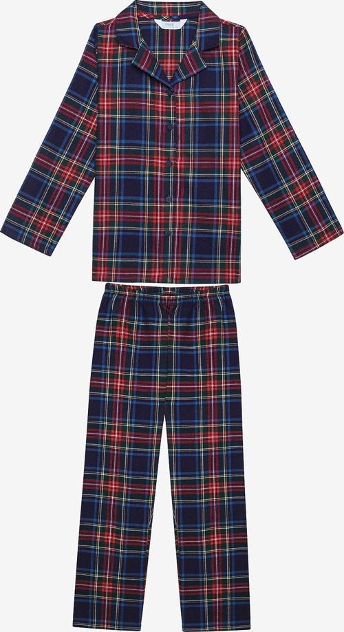 Pamuklu Unisex Çocuk Navy Plaid Fam Kırmızı Gömlek Pijama Takımı