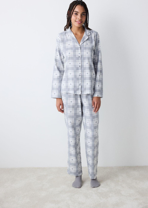 Grey Checked Koyu Gri Gömlek Pantolon Pijama Takımı