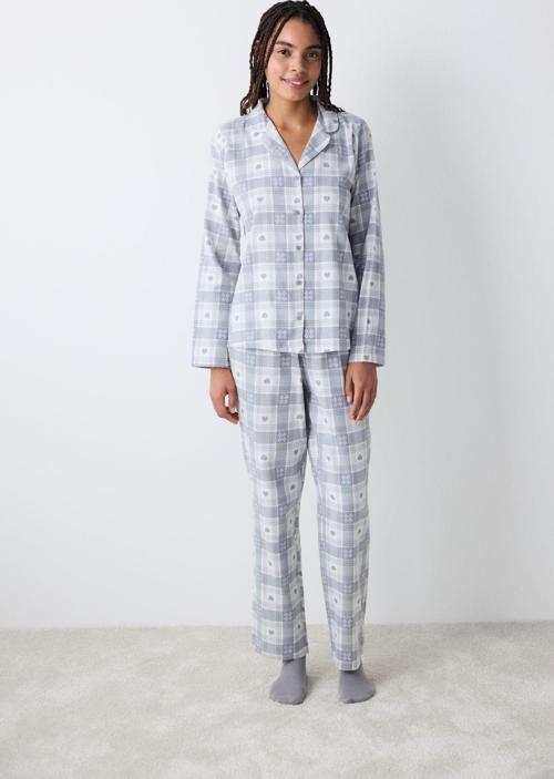 Grey Checked Koyu Gri Gömlek Pantolon Pijama Takımı