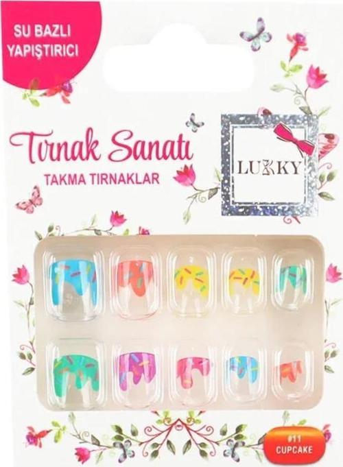 Lukky Cupcake Baskılı Yapışkanlı Takma Tırnak Seti