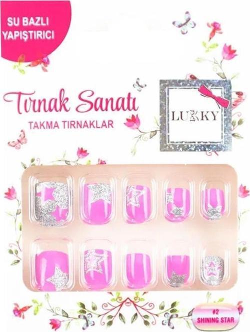 Lukky Yıldız Baskılı Yapışkanlı Takma Tırnak Seti