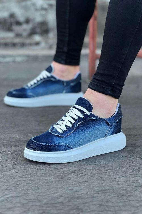 Wg018 Koyu Mavi Kot Kumaş Erkek Casual Ayakkabı