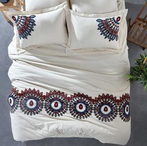 Evora Keten Nevresim Takımı Bordo / İndigo Çift Kişilik
