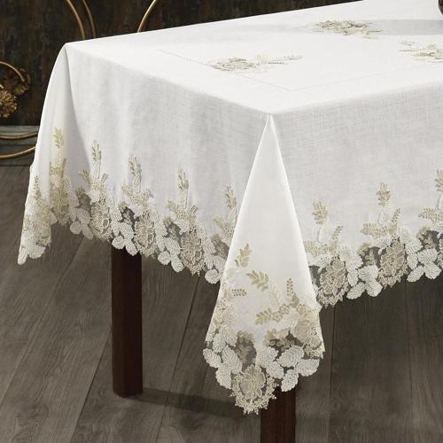 Floransa Dantelli Leke Tutmaz Masa Örtüsü Krem 160X260