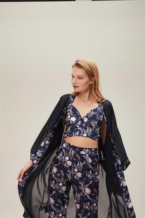 Mia Sabahlık Pantolon Büstiyer 3'lü Takım Lacivert L