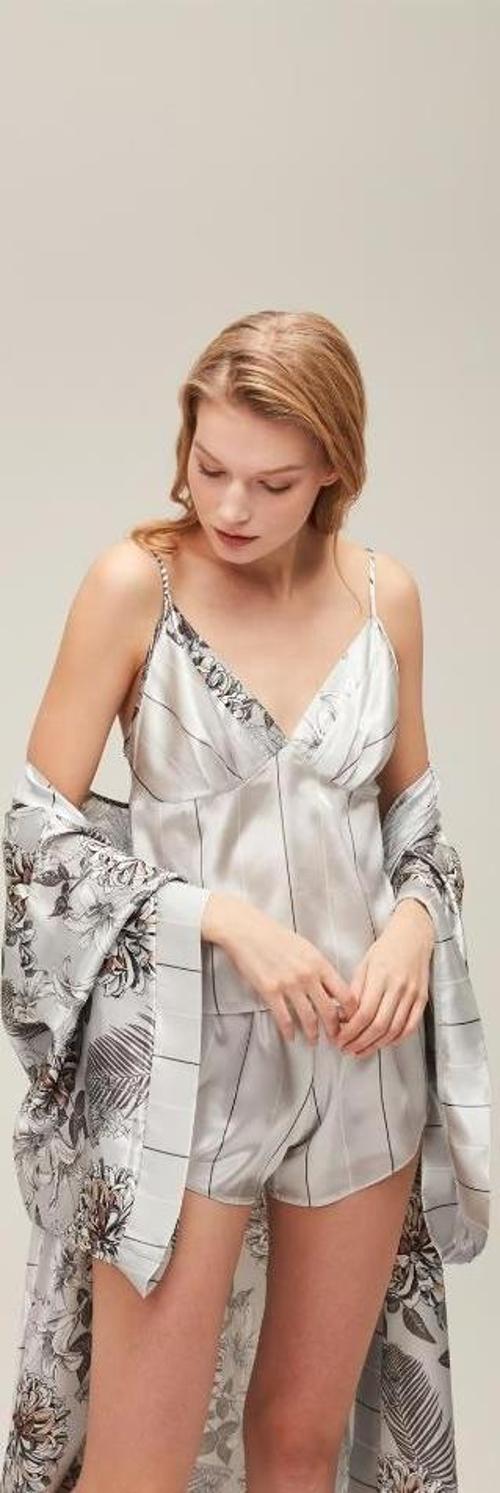 Zen Sabahlık Şort Büstiyer 3'lü Takım Gri L