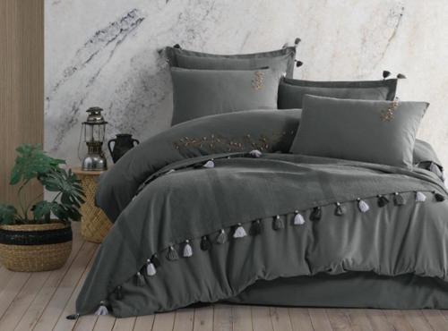 Toscana Nakışlı Pike Seti Antrasit Standart