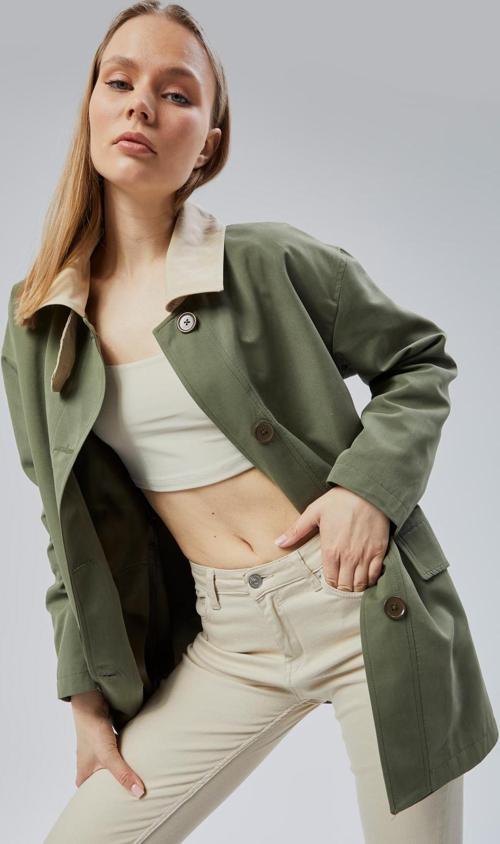 Haki Oversize Casual Midi Trençkot