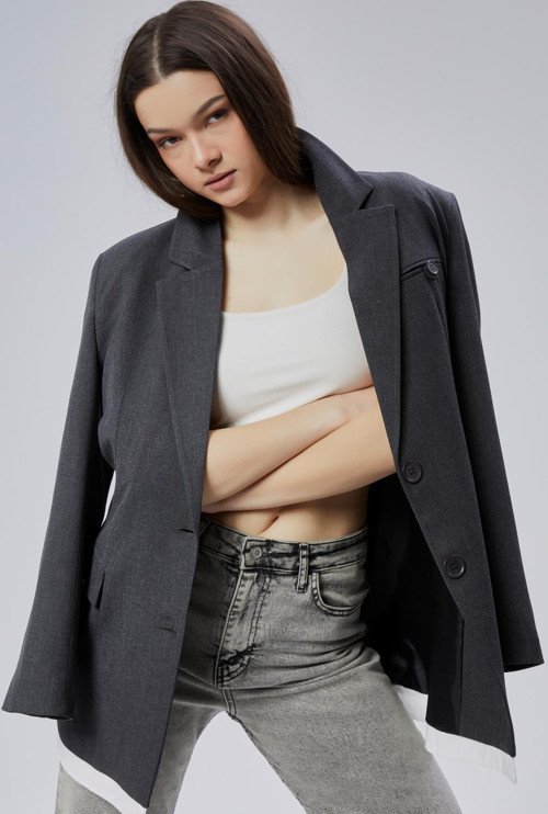 Antrasit Oversize Uzun Blazer Ceket