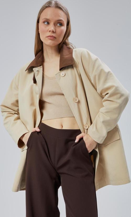 Vizon Oversize Casual Midi Trençkot