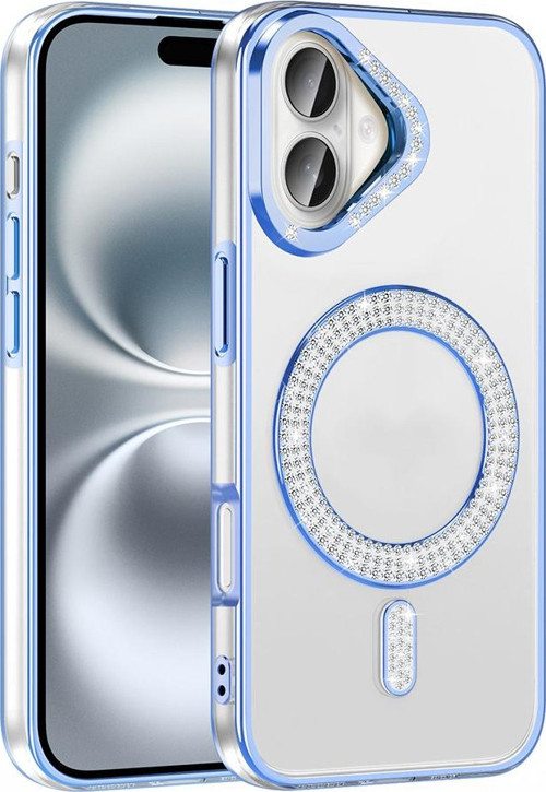 iPhone 16 Plus Kılıf Pırlanta Taş Tasarımlı M-safe Şarj Özellikli Karetta Silikon Kapak