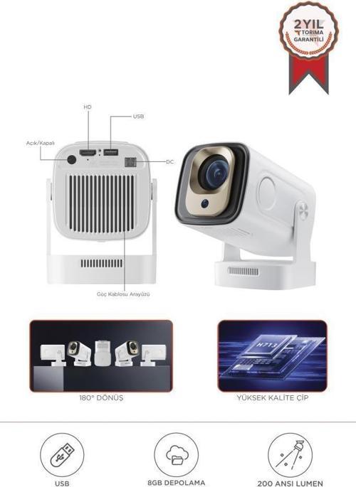 HY260 PRO Mini Beyaz Taşınabilir Sinema Projektörü Ev Sineması Android Akıllı Projeksiyon