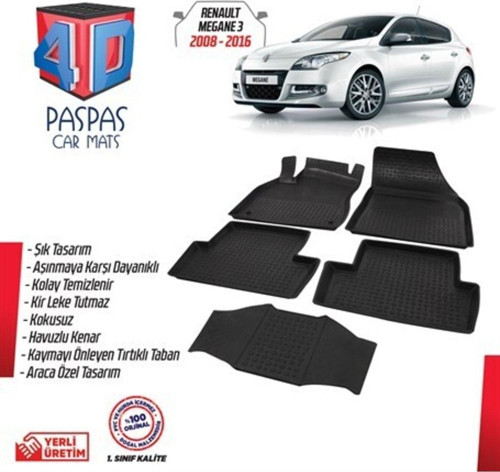 Renault Megane 3 2008-2016 4D Havuzlu Kauçuk Paspas