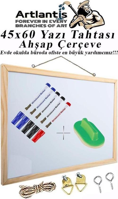 Duvara Monte Beyaz Yazı Tahtası 45x60 cm 1 Adet Yazı Tahta Kalemi ve Silgisi Laminant Yazı Tahtası Ahşap Çerçeveli Askıl