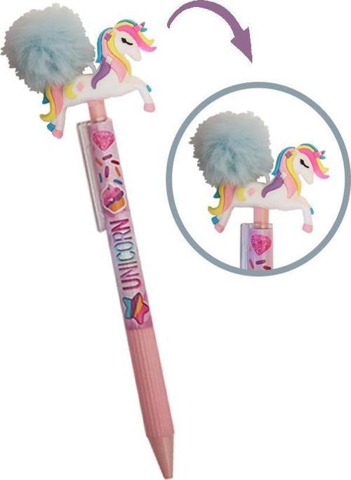 Unicorn Ponponlu Versatil Kalem Mavi 1 Adet Tek Boynuzlu Pompom 0,7 Uçlu Kalem Hediye Kalem Figürlü Sevimli Kalem