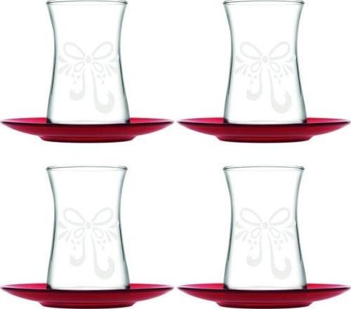 95290 Merry Mix 4lü 8 Parça Kurdela Desenli Heybeli Cam Çay Seti Takımı