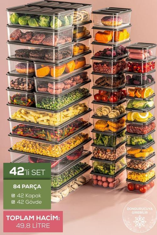 42'li Buzdolabı Düzenleyici Organizer Mikrodalgaya Uygun Difriz Saklama Kabı Gri