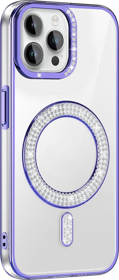 iPhone 12 Pro Kılıf Pırlanta Taş Tasarımlı M-safe Şarj Özellikli Karetta Silikon Kılıf