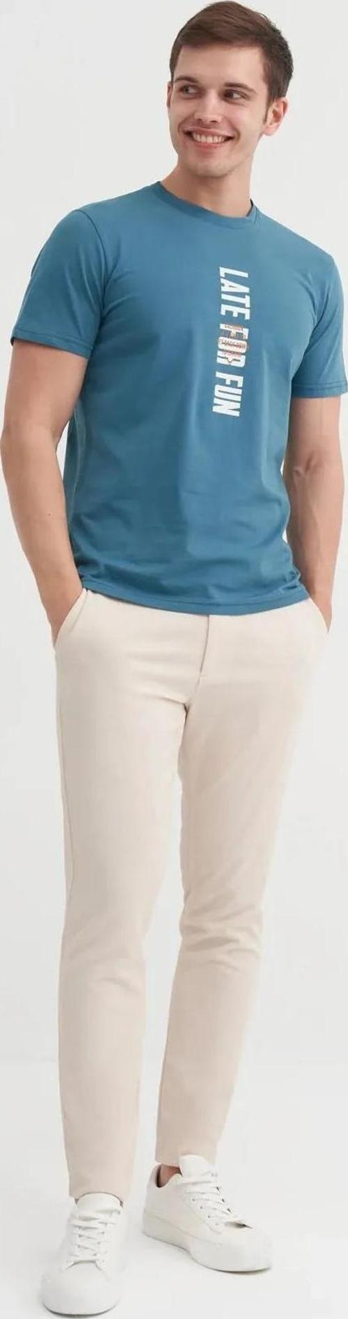 Slim Fit Bisiklet Yaka Pamuklu Baskılı Tişört