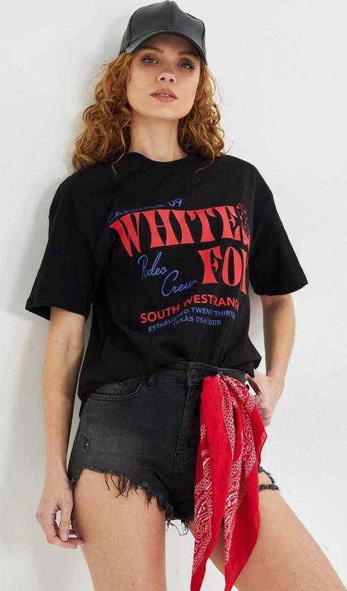 White Fox Beyaz Kadın Capsule 09 Rodeo Crew Yazılı Bisiklet Yaka T-shirt