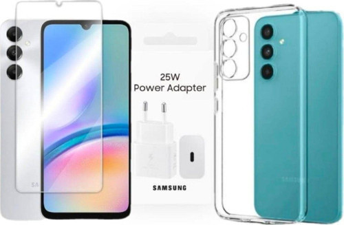 Samsung AO5s Uyumlu 25w Şarj aleti, Şeffaf kılıf ve Ekran koruyucu