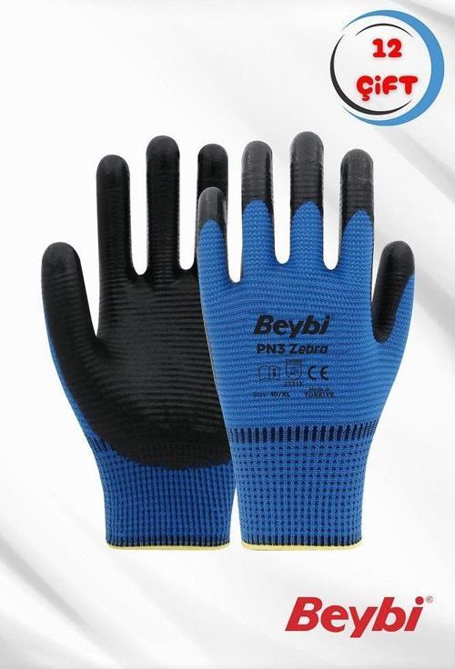 PN3 Zebra Nitril Kaplı Polyester Eldiven Mavi (12 çift )