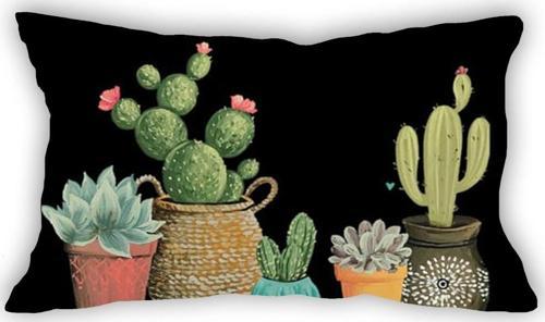 Kaktüs Desenli Dijital Baskılı Dikdörtgen Kırlent Kılıfı 45x65 Cm