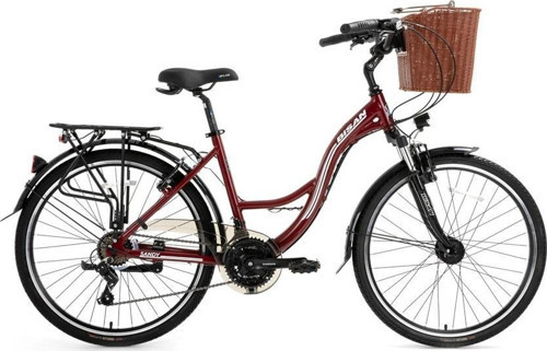 SANDY-23 SEPETLİ BAYAN ŞEHİR BİSİKLETİ 43CM V 26 JANT 21 VİTES BORDO BEYAZ
