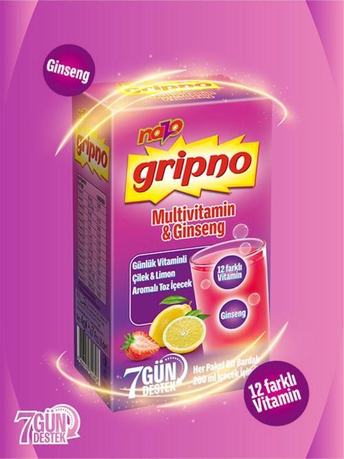 GRİPNO_GÜNLÜK VİTAMİNLİ ÇİLEK VE LİMON AROMALI TOZ İÇECEK