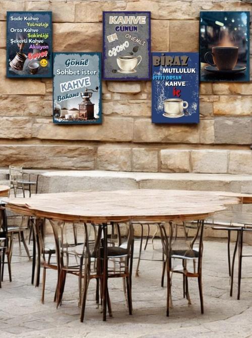 5 Parça (14cmx20cm) Dekoratif  Mdf Tablo, Kahve Köşesi Tabloları, Duvar Tabloları, Cafe Tabloları, Çerçeve Görünümlü Dek