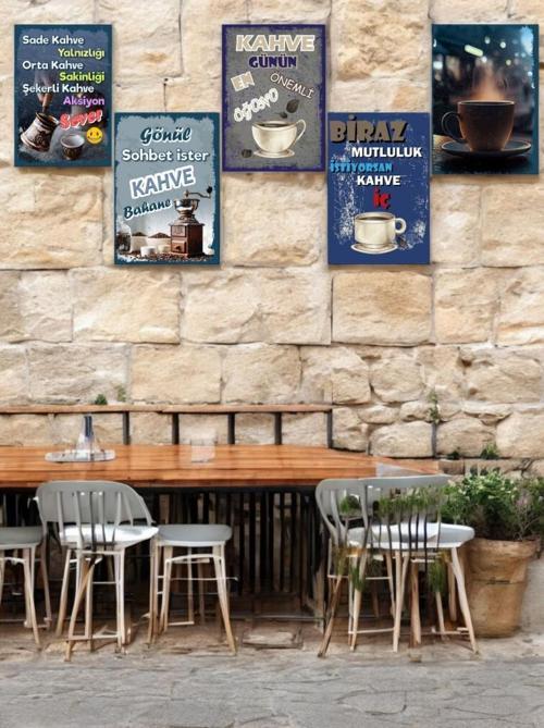 5 Parça (20cmx29cm) Dekoratif A4 Mdf Tablo, Duvar Tabloları,Cafe Tabloları , Kahve Köşesi Tabloları , Çerçeve Görünümlü 