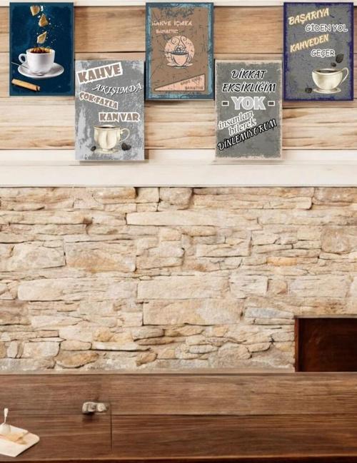 Kahve Ruhunu Dekorasyonunuza Yansıtan 5 Parça (20cmx29cm)  A4 Mdf Baskı Tablo, Duvar Tabloları , Kahve Köşesi Tabloları,