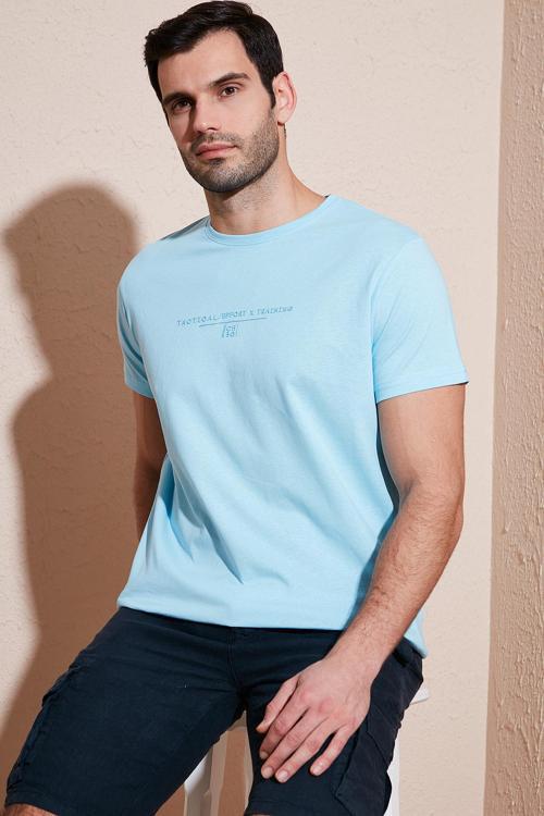 Pamuklu Slim Fit Bisiklet Yaka Erkek T Shirt 541TACTICAL BEBE MAVİ