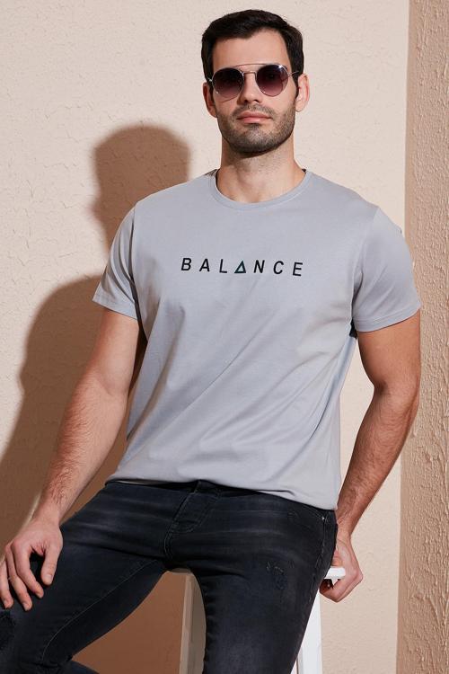 Pamuklu Slim Fit Bisiklet Yaka Erkek T Shirt 541BALANCE AÇIK GRİ