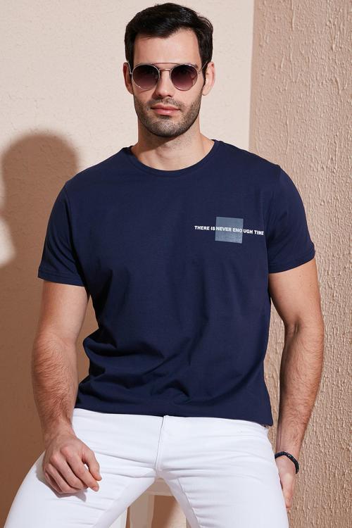 Bisiklet Yaka Pamuklu Slim Fit Erkek T Shirt 541THERE LACİVERT
