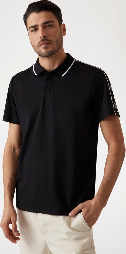 Erkek Siyah Quattro G Şeritli Polo Tişört