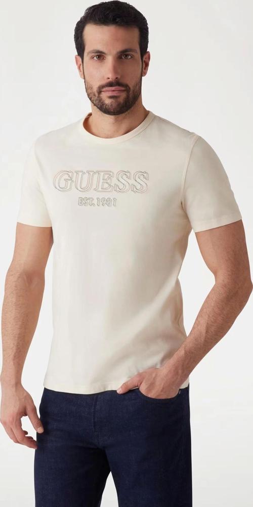 Erkek Beyaz Guess Logolu Tişört