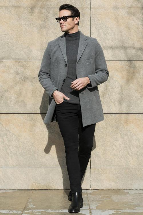 Slim Fit Tek Yırtmaçlı Düğmeli Mono Yaka Kaşe Erkek Kaban 5840098 AÇIK GRİ