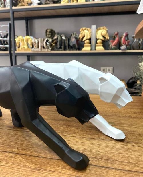 Dekoratif kübik leopar biblo 2 li siyah ve beyaz