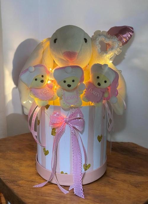 Led Işıklı Özel Kutuda Uyku Arkadaşı Bunny Peluş Tavşan ile Yeni Doğan Hediye Seti- Babyshower ,Yenidoğan Hediyesi