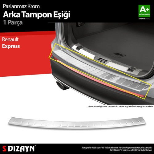 S-Dizayn Renault Express Krom Arka Tampon Eşiği 2021 Üzeri A+ Kalite